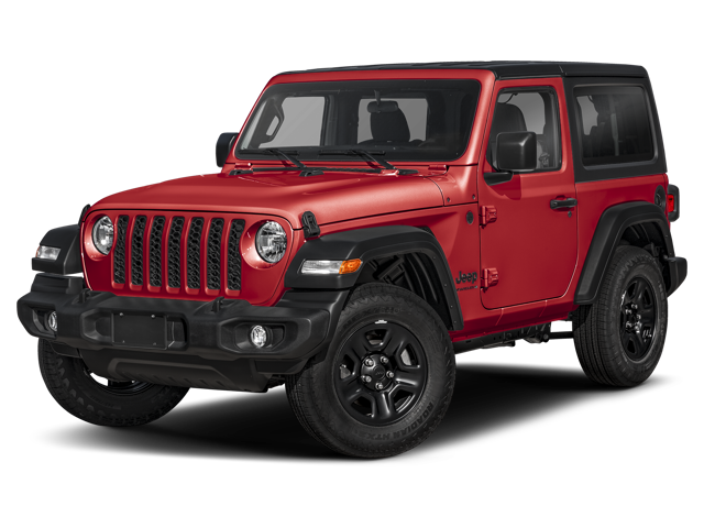 A red Jeep Wrangler Rubicon