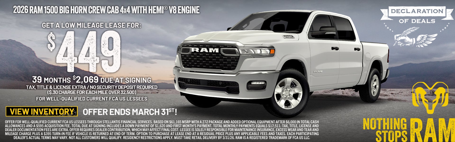 2026 RAM 1500-39/mo. $2069 due at signing